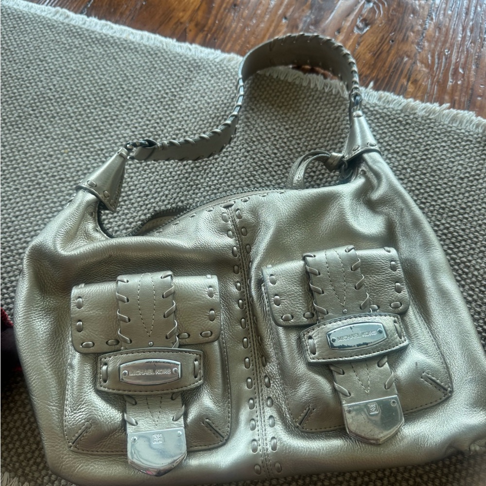 Michael Kors Silver Shoulder Bag with Metallic Finish